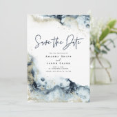 抽象芸術フェイク金ゴールドネイビー水の色Save the Date I 招待状 (スタンド正面)