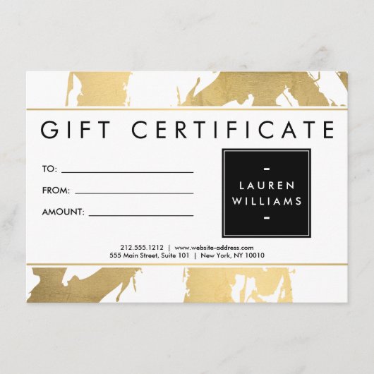 抽象芸術フェイク金ゴールドブラシストロークのホワイトギフトカード (正面)