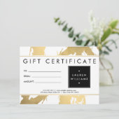 抽象芸術フェイク金ゴールドブラシストロークのホワイトギフトカード (スタンド正面)