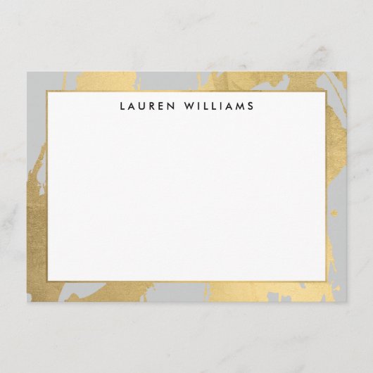 抽象芸術フェイク金ゴールドブラシストローク（グレーのノートカード） ノートカード (正面)