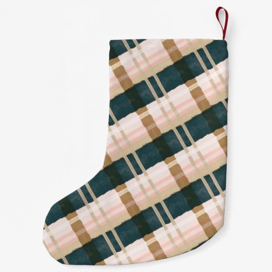 抽象芸術フェスティバルグリーンピンク金ゴールドボウパーソナライズされた スモールクリスマスストッキング (裏面)