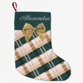 抽象芸術フェスティバルグリーンピンク金ゴールドボウパーソナライズされた スモールクリスマスストッキング (正面)