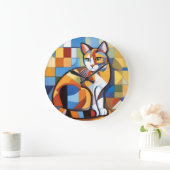 抽象芸術フェライン美しいカリコキャットキュビスト ラージ壁時計 (ホーム)