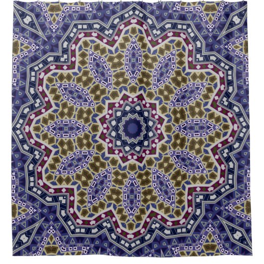 抽象芸術フォークマンダラエト伝統的ノ装飾 シャワーカーテン (正面)