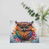 抽象芸術フクロウの鳥アート ポストカード (スタンド正面)