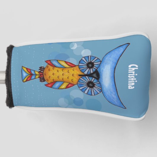 抽象芸術フクロウ青頭黄体長線 ゴルフヘッドカバー (正面)