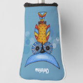 抽象芸術フクロウ青頭黄体長線 ゴルフヘッドカバー (回転90)