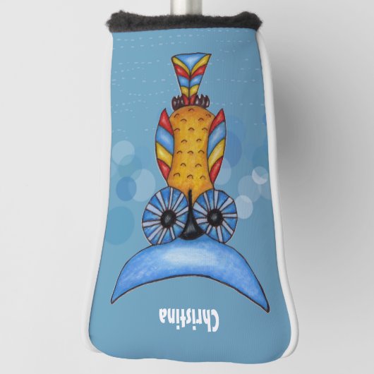 抽象芸術フクロウ青頭黄体長線 ゴルフヘッドカバー (回転90)