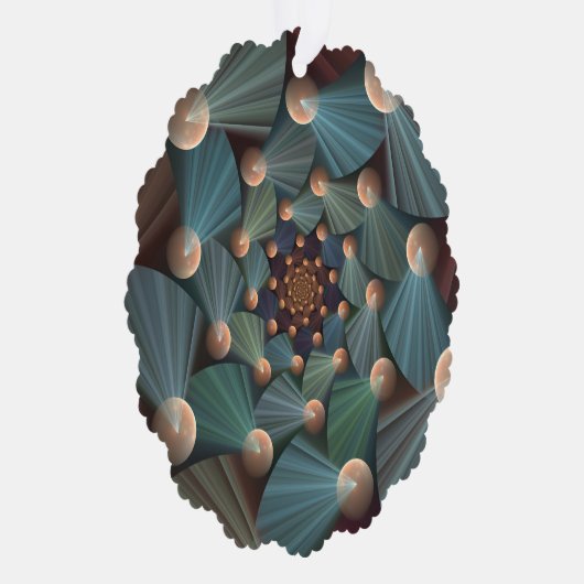 抽象芸術フラクタルアートとデプスブラウン石板ブルー オーナメントカード (右)