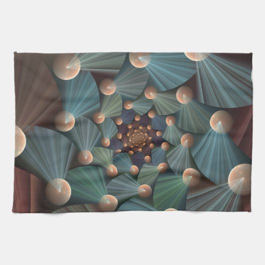 抽象芸術フラクタルアートとデプスブラウン石板ブルー キッチンタオル (横)