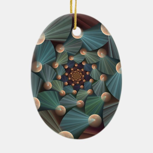 抽象芸術フラクタルアートとデプスブラウン石板ブルー セラミックオーナメント (裏面)