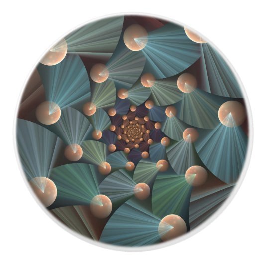 抽象芸術フラクタルアートとデプスブラウン石板ブルー セラミックノブ (正面)