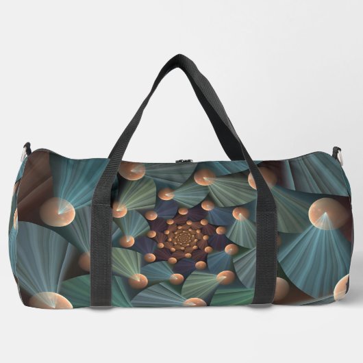 抽象芸術フラクタルアートとデプスブラウン石板ブルー ダッフルバッグ (正面)