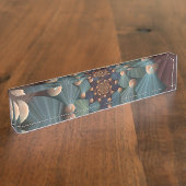 抽象芸術フラクタルアートとデプスブラウン石板ブルー デスクネームプレート (側面)