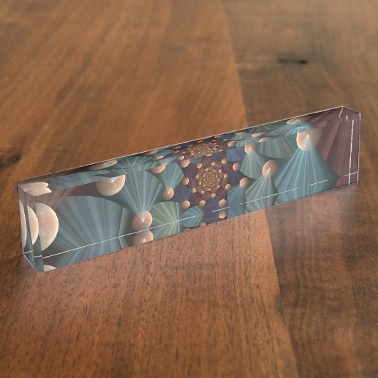 抽象芸術フラクタルアートとデプスブラウン石板ブルー デスクネームプレート (側面)