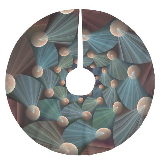 抽象芸術フラクタルアートとデプスブラウン石板ブルー ブラッシュドポリエステルツリースカート (正面)