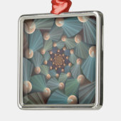 抽象芸術フラクタルアートとデプスブラウン石板ブルー メタルオーナメント (左)