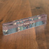 抽象芸術フラクタルアートデプスブラウン石板ブルータイトル デスクネームプレート (側面)