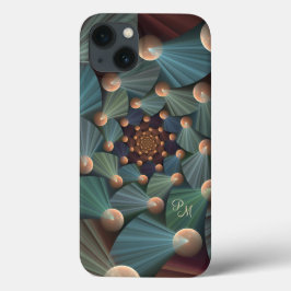 抽象芸術フラクタルアートブラウン、石板、ブルーモノグラム iPhone 13ケース