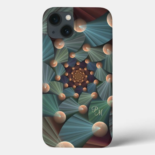抽象芸術フラクタルアートブラウン、石板、ブルーモノグラム Case-Mate iPhoneケース (裏面)