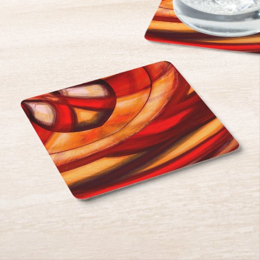 抽象芸術フラクタル円ポスタープリント スクエアペーパーコースター (アングル)