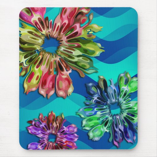 抽象芸術フラクタル花2D |青いシアンの波 マウスパッド (正面)