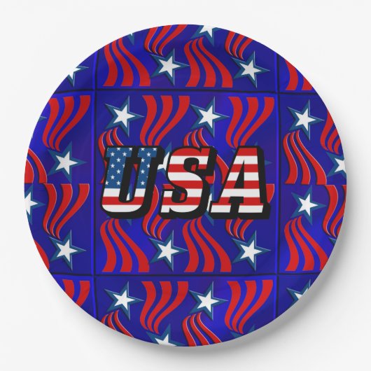 抽象芸術フラグのパターンと米国の文字紙プレート ペーパープレート (正面)