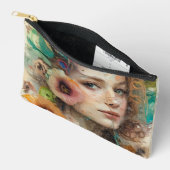 抽象芸術フラワーウーマンポートレート アクセサリーポーチ (見開き)