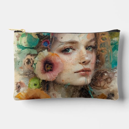 抽象芸術フラワーウーマンポートレート アクセサリーポーチ (正面)