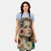 抽象芸術フラワーウーマンポートレート エプロン (着用した状態)
