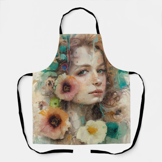 抽象芸術フラワーウーマンポートレート エプロン (正面)