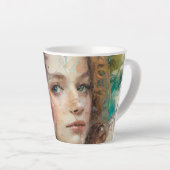抽象芸術フラワーウーマンポートレート カフェラテマグ (右アングル)