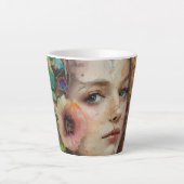 抽象芸術フラワーウーマンポートレート カフェラテマグ (正面)