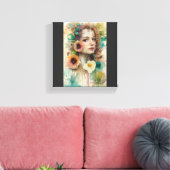 抽象芸術フラワーウーマンポートレート キャンバスプリント (インサイチュ (リビング))
