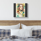 抽象芸術フラワーウーマンポートレート キャンバスプリント (インサイチュ (寝室))