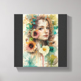 抽象芸術フラワーウーマンポートレート キャンバスプリント