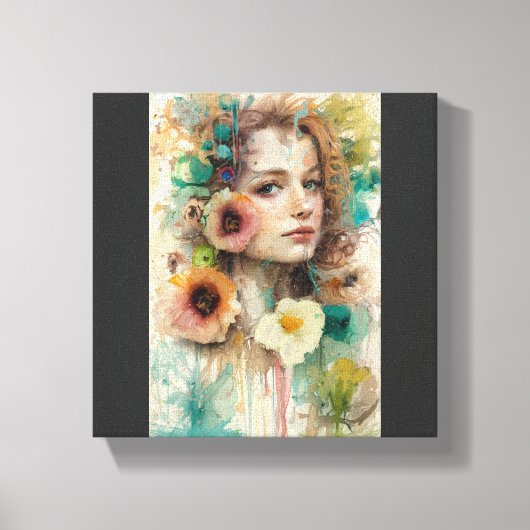 抽象芸術フラワーウーマンポートレート キャンバスプリント (正面)