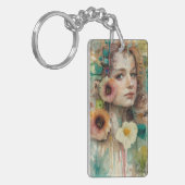 抽象芸術フラワーウーマンポートレート キーホルダー (正面左)