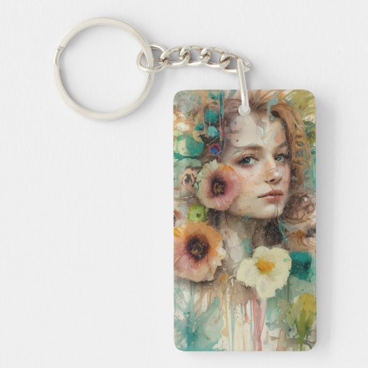 抽象芸術フラワーウーマンポートレート キーホルダー (正面)