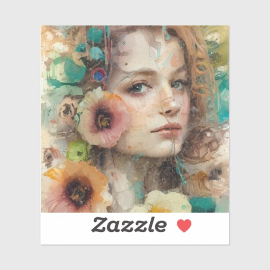 抽象芸術フラワーウーマンポートレート シール (シート)