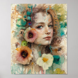 抽象芸術フラワーウーマンポートレート ポスター