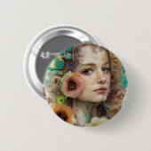 抽象芸術フラワーウーマンポートレート 缶バッジ (正面&裏面)