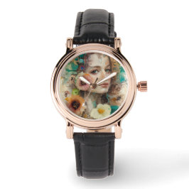 抽象芸術フラワーウーマンポートレート 腕時計