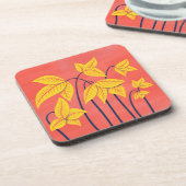 抽象芸術フラワーコーラルイエローフローラ幾何学模様 コースター (左側)