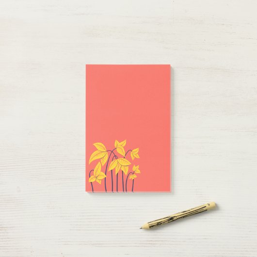 抽象芸術フラワーコーラルイエローフローラ幾何学模様 ポストイット (デスク上)