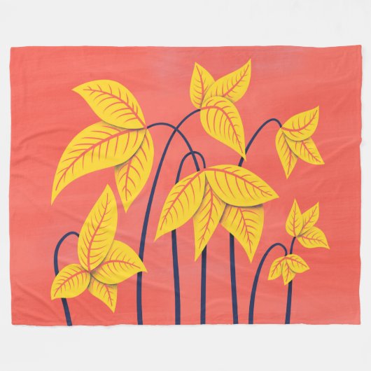 抽象芸術フラワーズサンゴイエローフローラジオメトリックアート フリースブランケット (正面(横))