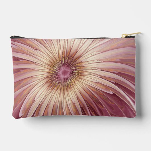 抽象芸術フラワーフラクタルアート&バーガンディの色合い アクセサリーポーチ (裏面)