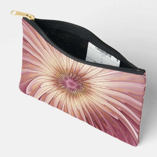 抽象芸術フラワーフラクタルアート&バーガンディの色合い アクセサリーポーチ (見開き)