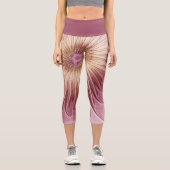 抽象芸術フラワーフラクタルアート&バーガンディの色合い カプリレギンス (正面)