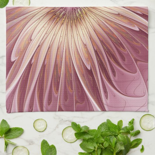 抽象芸術フラワーフラクタルアート&バーガンディの色合い キッチンタオル (折り畳み)